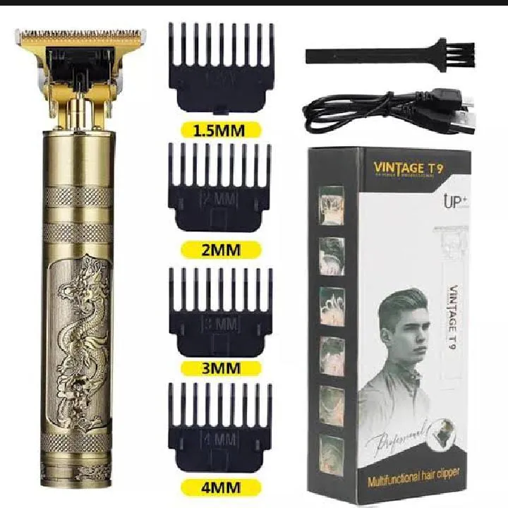 T9 Electric Hair Clipper, Cordless Rechargeable Beard Trimmer, Zero-Gap T-Blade, Vintage Metal Body, Low Noise Motor, Hair & Body Grooming Machine for Men