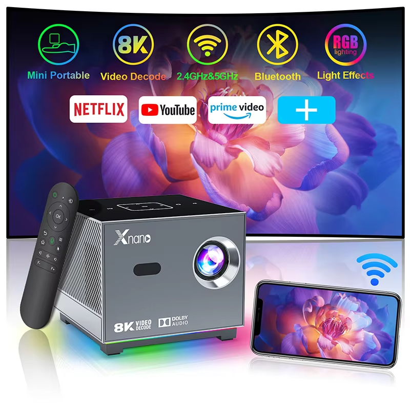 XNANO X3 Projector, 1080P Full HD, Electric Focus, RGB Colorful Light, Touch Keys, WiFi 2.4G & 5G, Bluetooth 5.0, Smart Home Theater, Portable Mini Projector